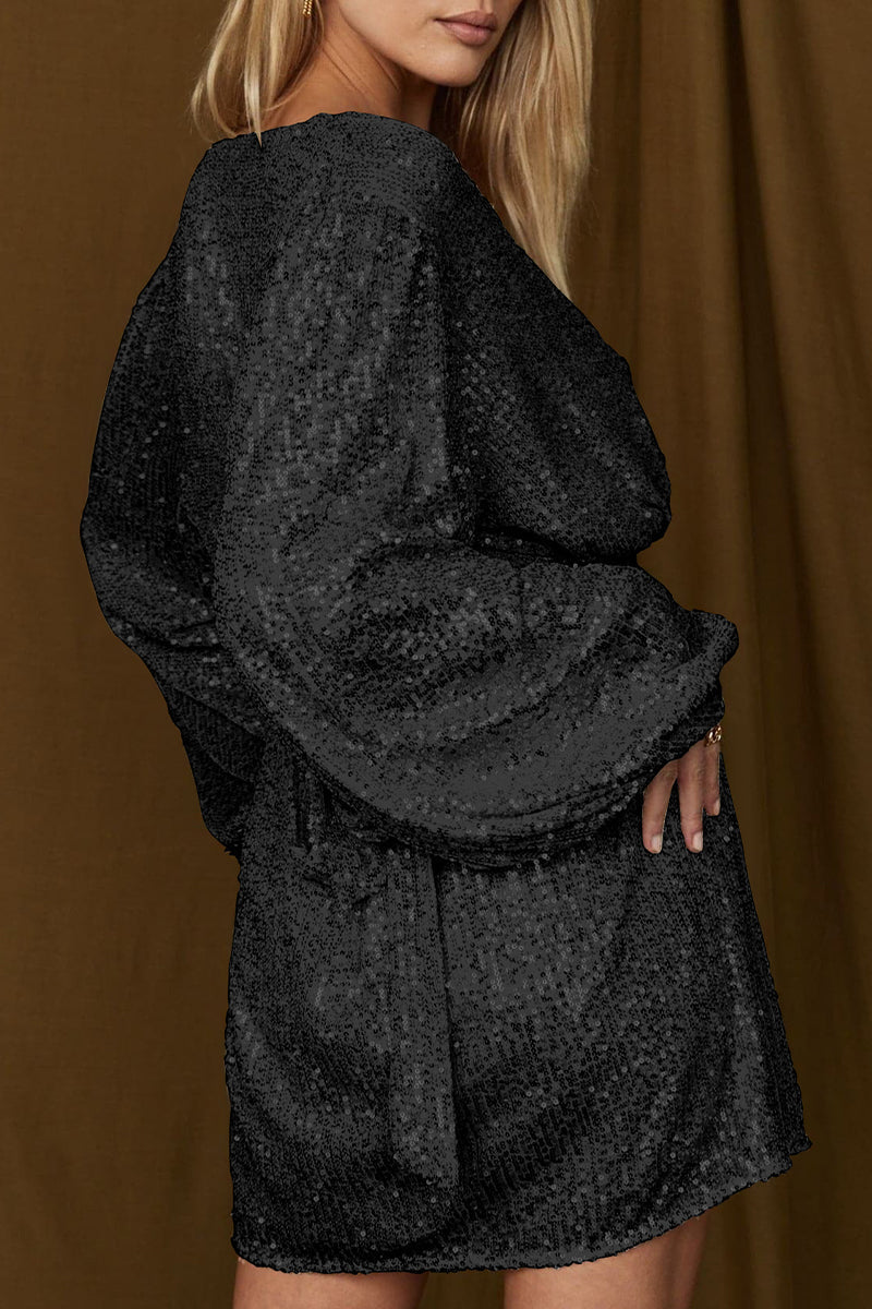 Elegant Sequined Wrap Cocktail Dress