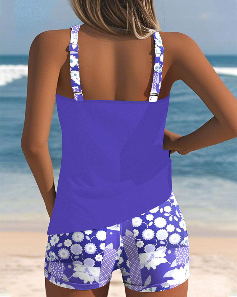 Janet | Swimsuit Tank Top with Printed Boxer Set