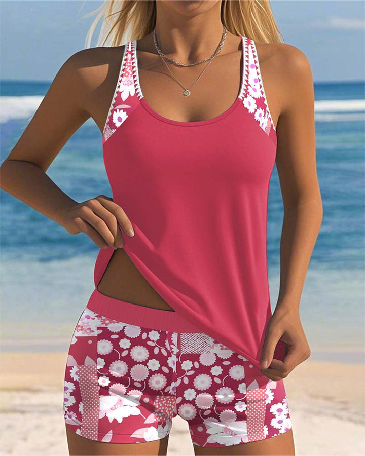Janet | Swimsuit Tank Top with Printed Boxer Set