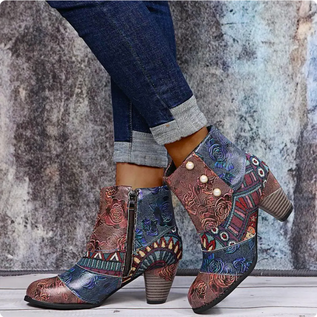 Mia - colorful patchwork ankle boots with block heels