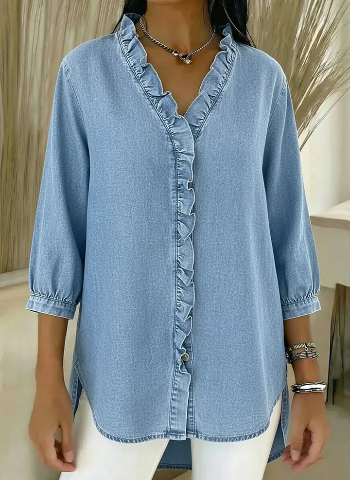 Ellen | Casual Denim Shirt With V Neck