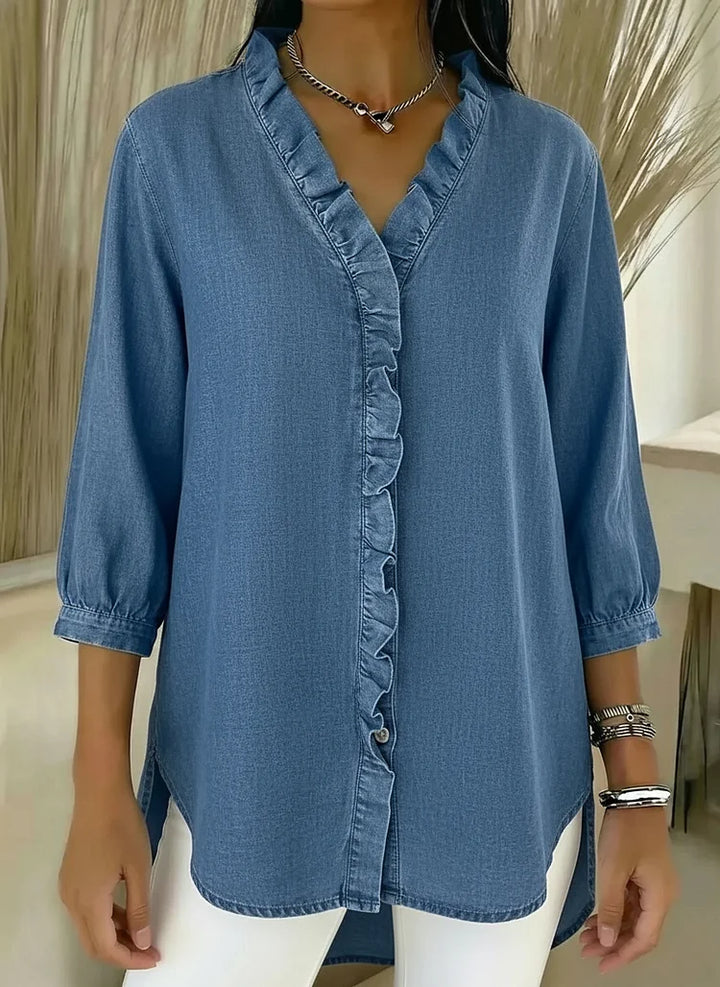 Ellen | Casual Denim Shirt With V Neck