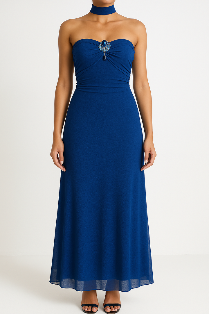 Strapless Slim Fit Cocktail Dress with Choker