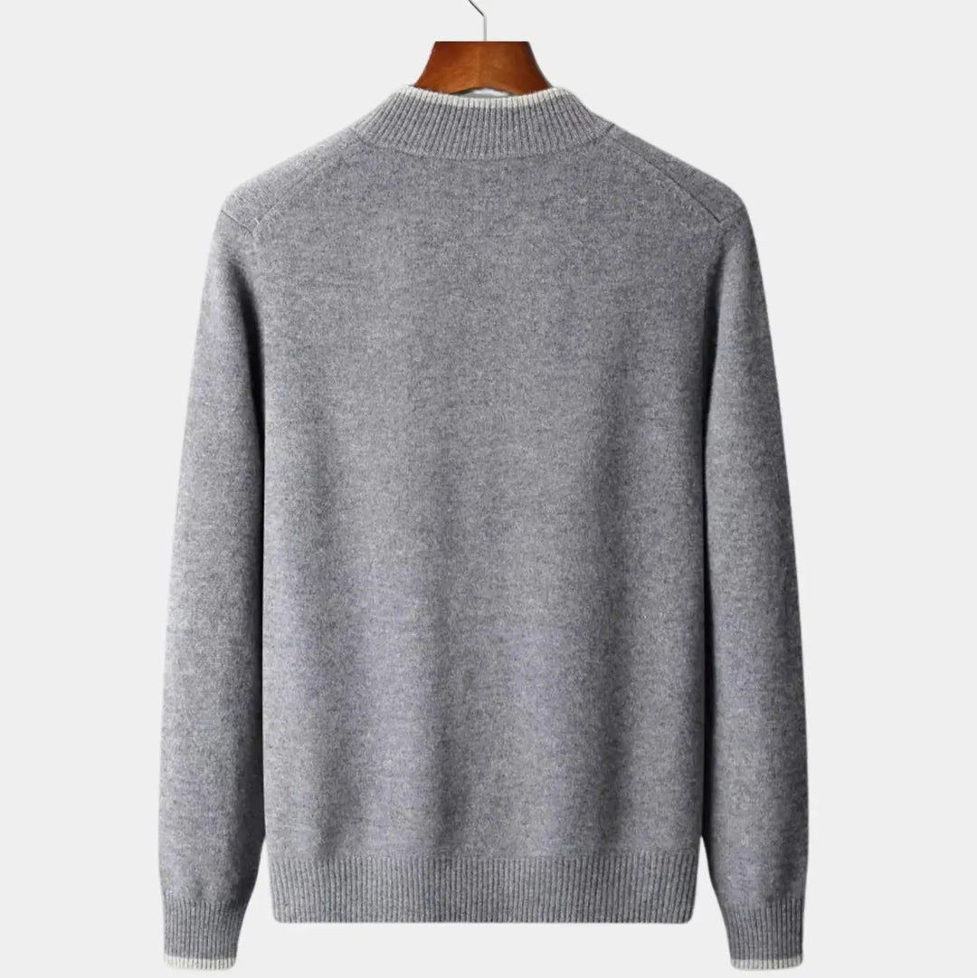Men's Two-Tone Merino Full-Zip Sweater