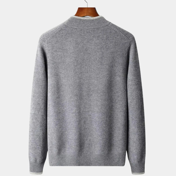 Men's Two-Tone Merino Full-Zip Sweater