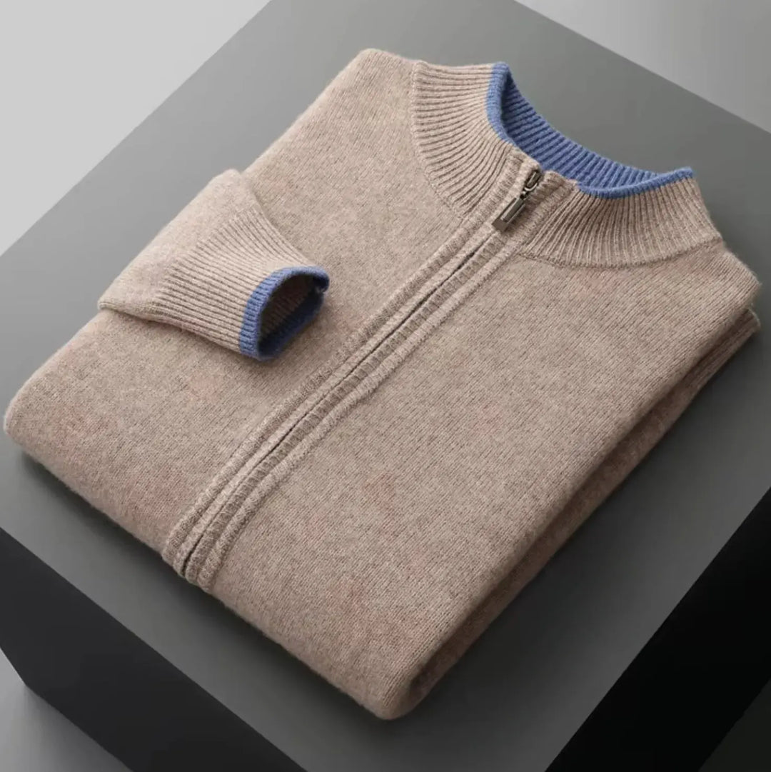 Men's Two-Tone Merino Full-Zip Sweater