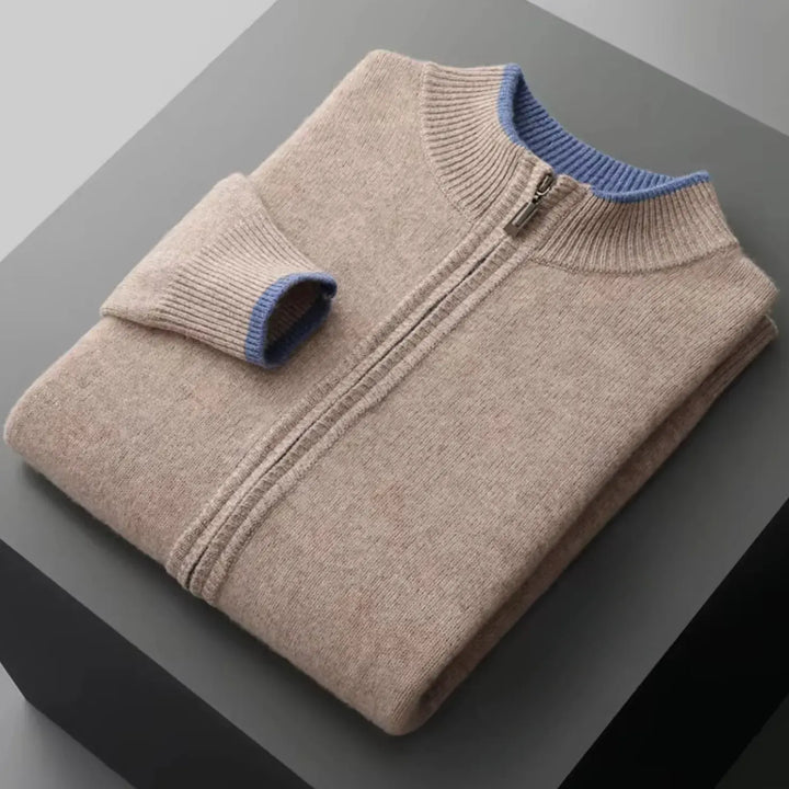 Men's Two-Tone Merino Full-Zip Sweater