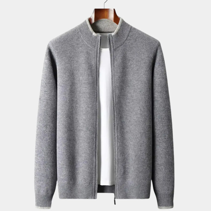 Men's Two-Tone Merino Full-Zip Sweater