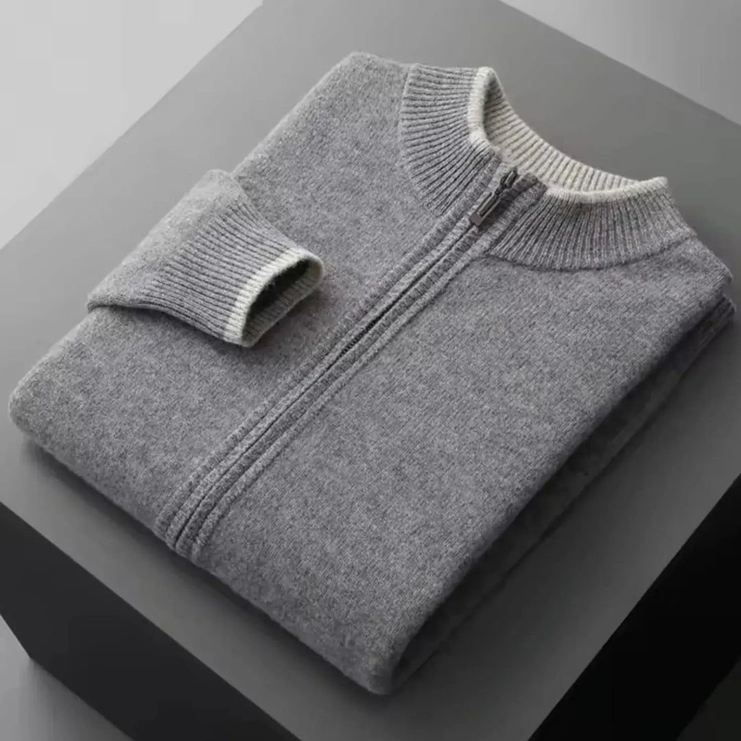 Men's Two-Tone Merino Full-Zip Sweater