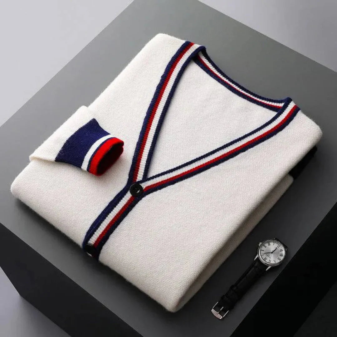 Ralph V-Neck Stripe Knit Cardigan