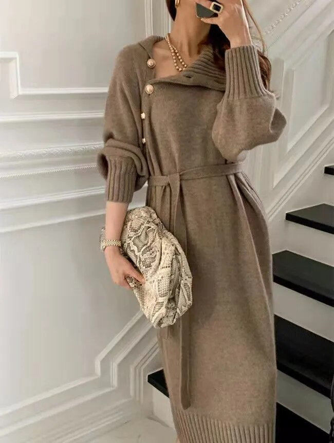 Women's Winter Sweater Dress with Batwing Sleeves