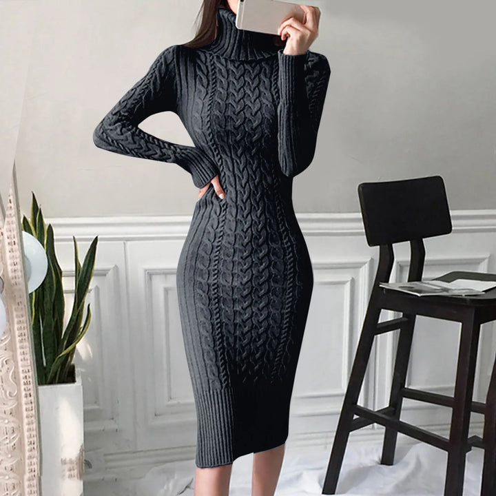 Women's Winter Turtleneck Cable Knit Dress