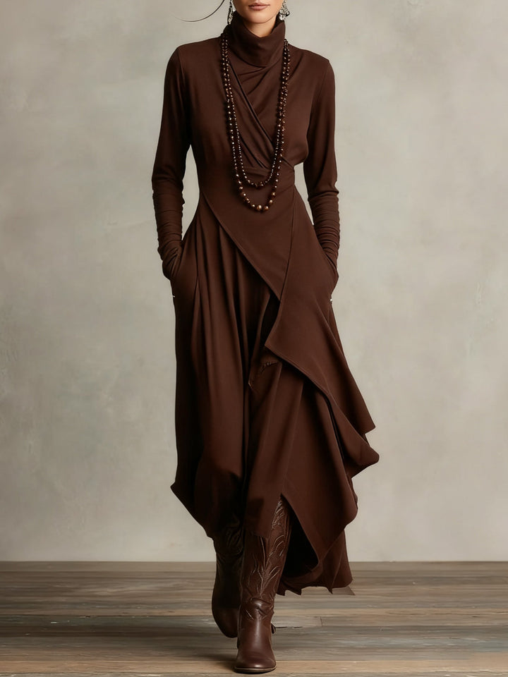 Hayden Zara™ | High-neck Asymmetrical Pleated Maxi Dress
