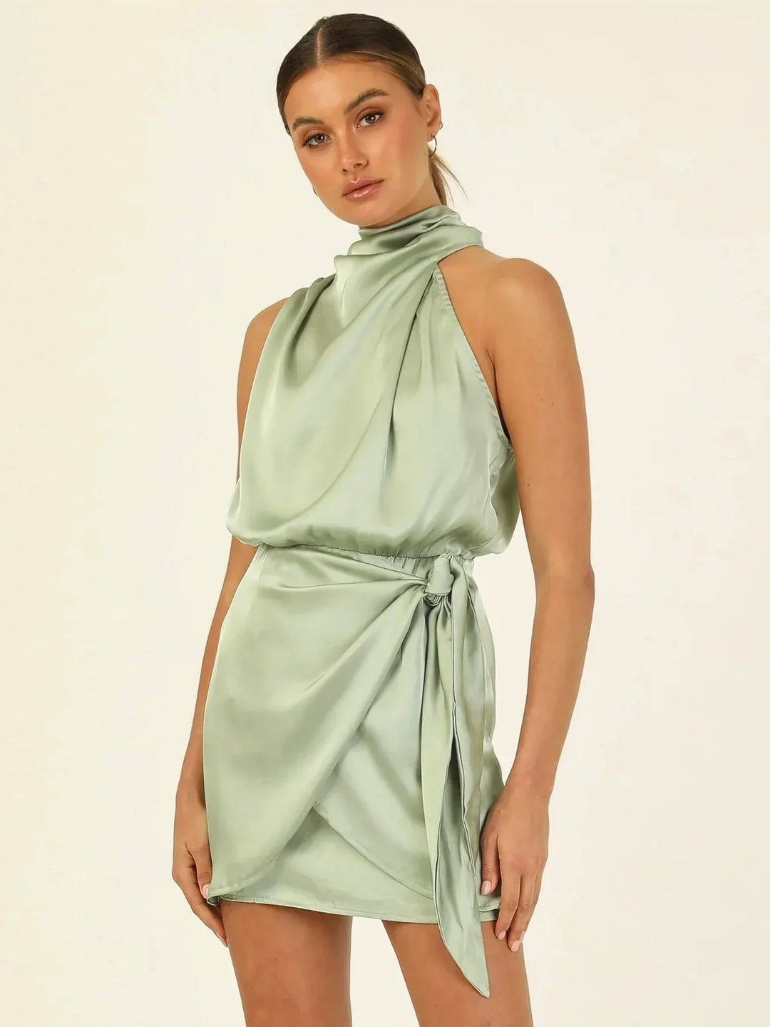 Elegant Satin Halter Mini Cocktail Dress